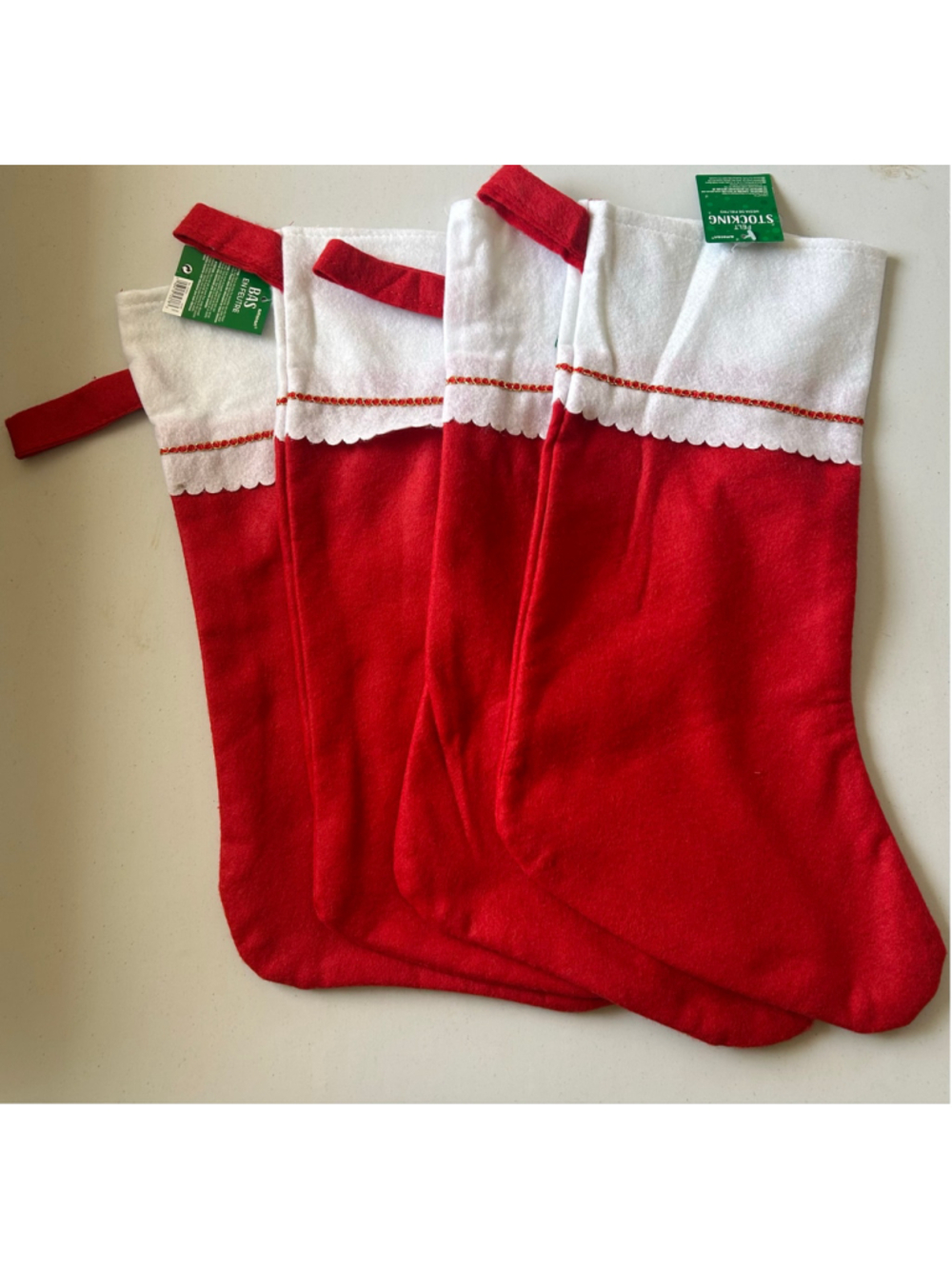 Set of 4 Holiday Decor Felt Stocking One Size Red White